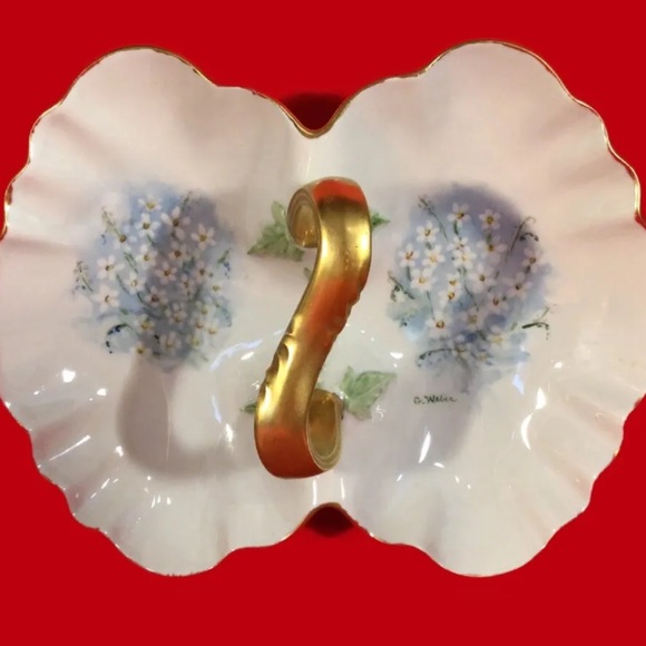 LIMOGES FRANCE DIVIDED BUTTERFLY PORCELAIN DISH - Picture 2 of 7